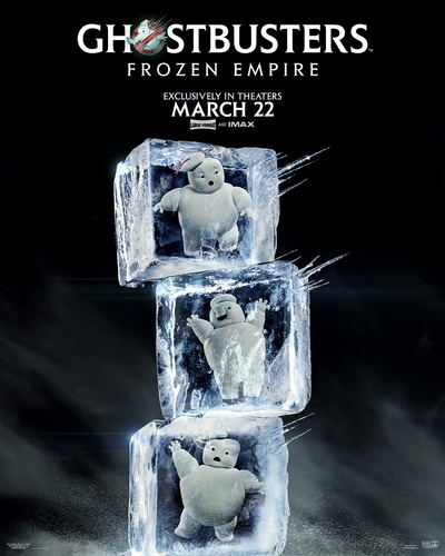 Замороженные зефирные человечки на постерах фильма "Охотники за привидениями: Леденящий ужас"