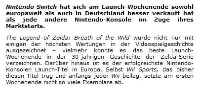 Nintendo Switch бьет рекорды в Германии