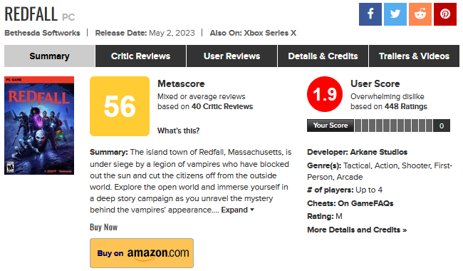 ⚡Журналистам не особо понравилась Redfall — на Metacritic у новинки 64  балла из 100, Видеоигры, Новости