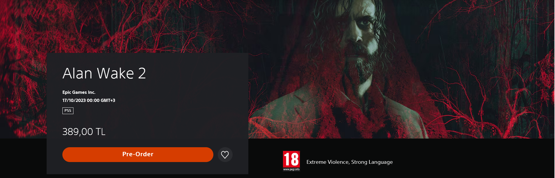 Alan Wake 2 - PS5 - Turkey PSN Store I Standard £26.90 I Deluxe £35.77