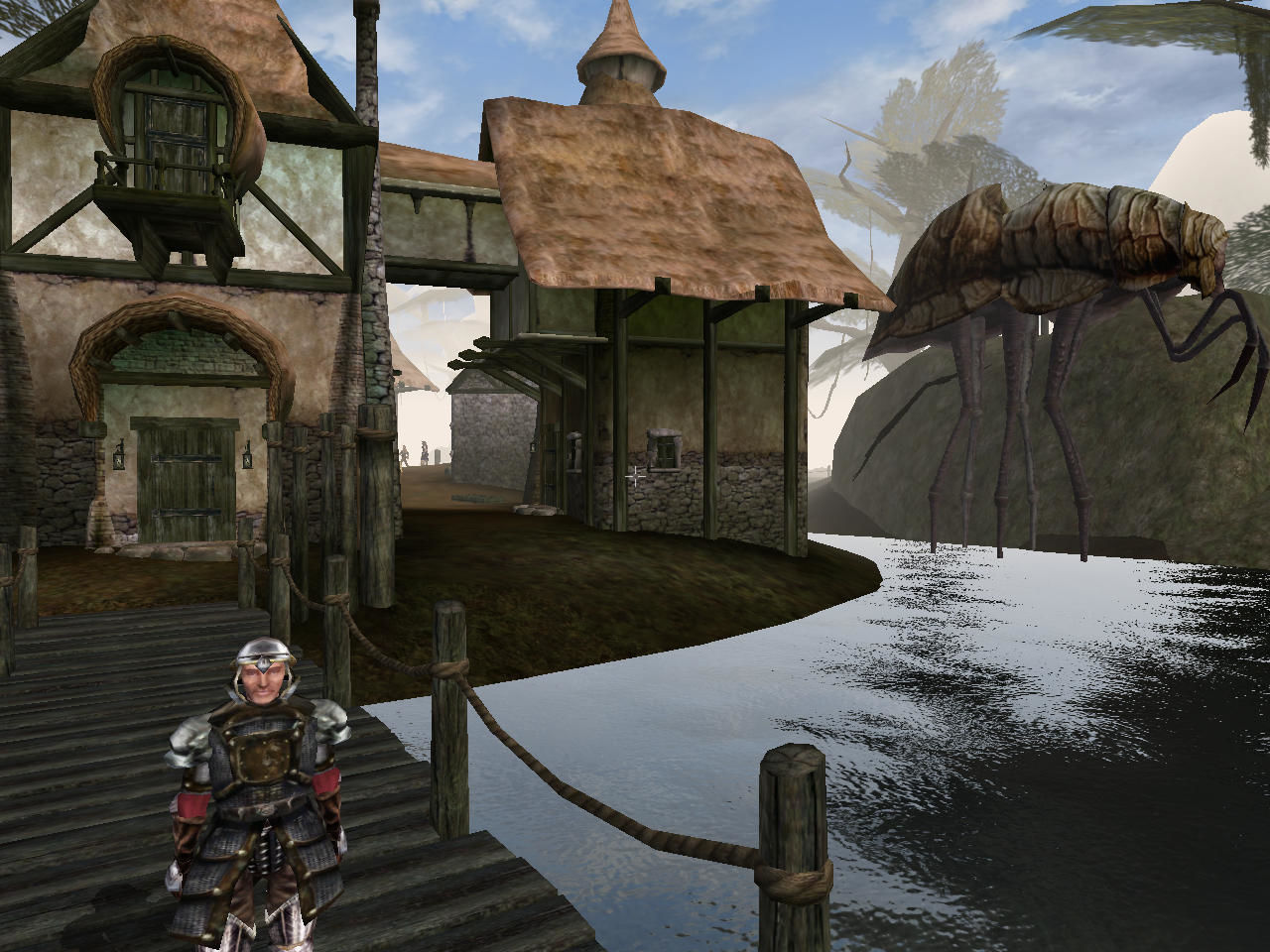 Первая локация игры, поселок Сейда Нин, на заднем плане — местный междугородний транспорт — гигантская блоха Силт Страйдер